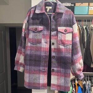 Forever 21 Plaid Button-Up Jacket in Purple and Pink